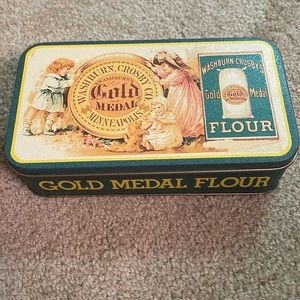 Gold Metal Flour Tin Vintage